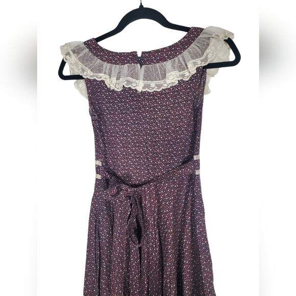 Gunne Sax Rare Prairie Boho Purple Floral Calico Dress Sz 5 vintage gold label - Picture 7 of 14